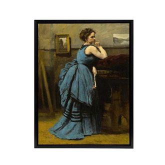 Artery8 Camille Corot Lady in Blue La Dame en Bleu Framed Canvas Art Print | Size: W24 x H32