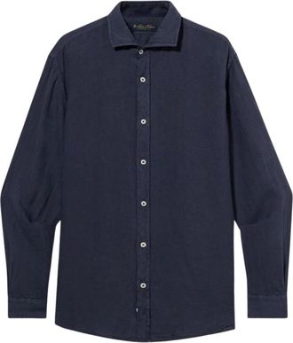 Brooks Brothers Slim Fit Linnen Overhemd met gespreide kraag - Heren - Casual Overhemden - Blauw - 2XL - Linnen - Overhemden