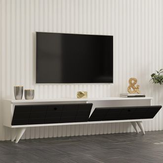 Dmora Mueble Para Tv Tresana, 2 Puertas, Apertura Abatible, 2 Compartimentos, 160x25x35h Cm Negro Antracita