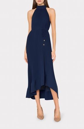 Milly Nalani Pleated Sleeveless High-Low Midi Dress in Navy at Nordstrom, Size 12