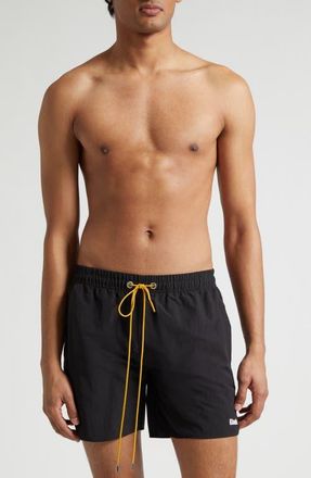 Rhude Classic Logo Nylon Swim Trunks in Black/White at Nordstrom, Size X-Large
