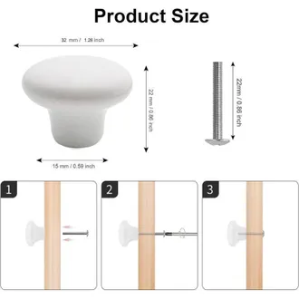 OEM Set Di 10 Pomelli Retr&ograve; In Ceramica Bianca, Maniglie Rotonde Per Ante Di Cucina, Armadi E Cassetti, Diametro 32 Mm Con Viti, Disponibili In 3 Lunghezz