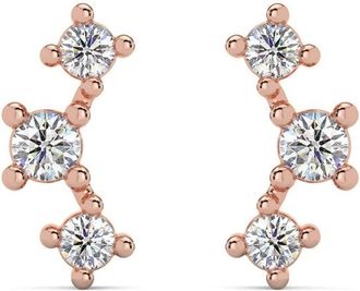 Pompeii3 1/5Ct TW 3-Stone Diamond Crawler Earrings 14k Gold Studs Lab Grown 1/3 Tall