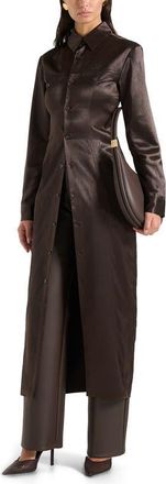 Mani&egrave;re De Voir Etta Crinkled Satin Midaxi Shirt Dress in Dark Brown at Nordstrom, Size 6