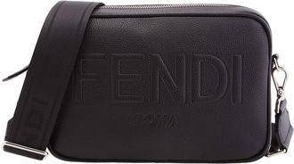 Fendi Embossed Logo Leather Messenger Bag