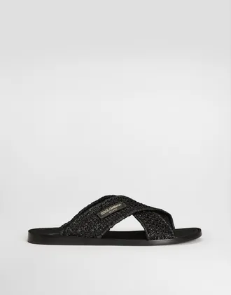 Dolce & Gabbana Sandals In Raffia - Man Sandals And Slides Black 42.5