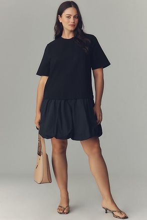 English Factory Short-Sleeve Twofer Bubble Mini Dress