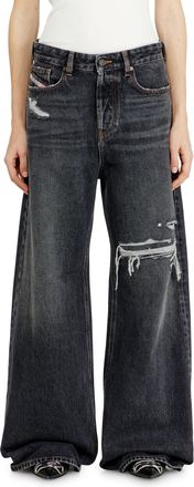 Diesel Relaxed Jeans Low Waist 1996 D-Sire, Black/Dark grey, Button fly