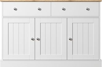 STILVORA Aparador Con 3 Puertas Y 2 Cajones, Sistema Push-to-open, Textura En Relieve, En Tablero De Part&iacute;culas, Blanco, 120&times;36&times;80,5 Cm