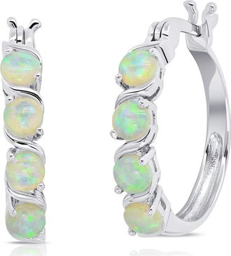 MAX + STONE 925 Sterling Silver Gemstone Round Hoop Earrings