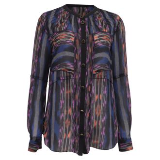 Proenza Schouler Patterned Long Sleeve Blouse in Multicolor Silk
