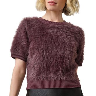 Lilla P Short Sleeve Brushed Crew Sweater In Rasin