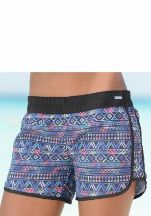 Lascana Badeshorts LASCANA, Damen, Gr. 36, N-Gr, schwarz (schwarz, bedruckt), Microfaser, Polyester, bedruckt, Badehosen Badeshorts, elastisches B&uuml;ndchen, mit