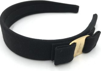 Ferragamo Black Grosgrain Headband With Gold Womens Hardware (Pre-Owned)