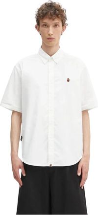 A Bathing Ape One Point Oxford Relaxed Button-Down Shirt - Heren - Korte mouwen Overhemden - Wit - XL - Katoen - Overhemden