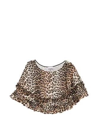 Ganni Leopard Print Ruffled Skirt - Brown