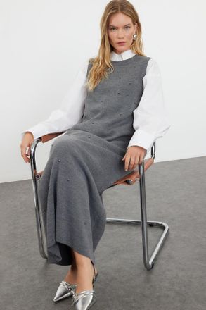 Trendyol Modest Dames Grijs Maxi Mouwloos Casual Recht Modest Jurken