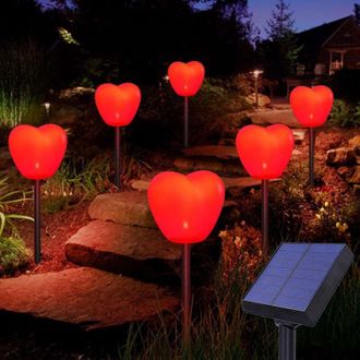 OEM Juego De 6 Luces Solares Rojas En Forma De Coraz&oacute;n Para El D&iacute;a De San Valent&iacute;n, Decoraci&oacute;n Exterior Impermeable En Forma De Coraz&oacute;n Para Jard&iacute;n, Entra