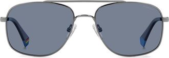 Polaroid 56mm Polarized Rectangular Sunglasses in Ruthenium Blue/Blue Polar at Nordstrom