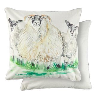 Emma Barclay Watercolour Animals Velvet Cushion Cover with Sheep Print - Emma Barclay | TJ Hughes