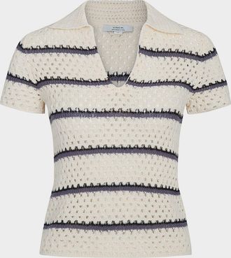 Vince Stripe Short-Sleeve Macrame Top