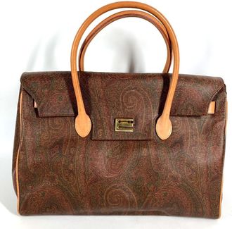 Etro Brown Leather Boston Bag Handbag Tote Bag (Pre-Owned)