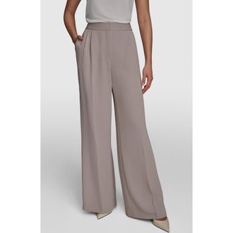 DKNY Pinstripe Wide Leg Pants in Cobblestone/Cream Stripe at Nordstrom, Size 12