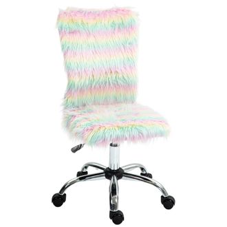 HOMCOM Fluffy Makeup Vanity Chair with No Arm - Swivel Wheels - Unicorn Tone | TJ Hughes