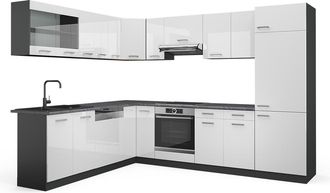 Vicco Cocina Esquinera R-line, Blanco Alto Brillo/antracita, 287 X 227 Cm, Et Antracita, Vicco