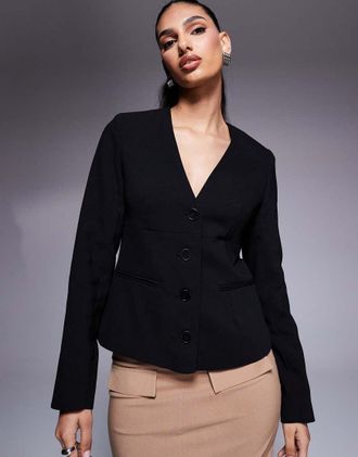 River Island button front blazer in black