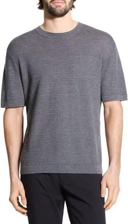 Theory Kolben Short Sleeve Linen & Cotton Blend Crewneck Sweater in Carbon - Bax at Nordstrom Rack, Size Xx-Large
