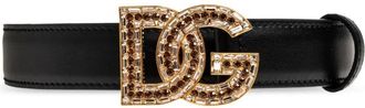 Dolce & Gabbana Kalfsleren Riem met DG-Logo - Dames - Riemen - Zwart - 75 CM - Leer - Accessoires