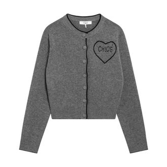 Chlo&eacute; Cardigans, female, Gray, Size: L Fitted Logo Cardigan