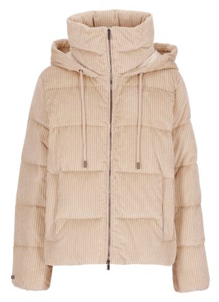 PESERICO Beige Hooded Quilted Cotton-Blend Down Jacket