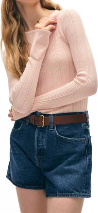 White + Warren Superfine Organic Cotton Ribbed Wide Cuff Top In Desert Pink