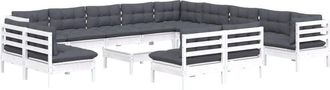 vidaXL Muebles De Jard&iacute;n 14 Pzas Con Cojines Blanco Madera Maciza Pino Vidaxl