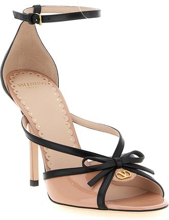 Valentino Garavani Bow-Embellished Patent Leather Sandal Heel - Peach