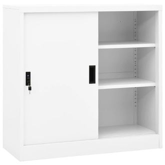 Berkfield Home Office Cabinet with Sliding Door White 90x40x90 cm Steel | Size: 90 x 40 x 90 cm