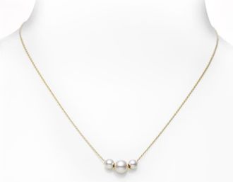 Mikimoto Akoya Three Pearl Yellow Gold Station Necklace - MPQ10081AXXK