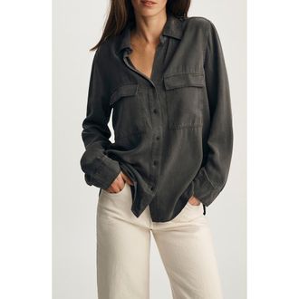 Mavi Luxe Touch Relaxed Fit Button-Up Shirt in Dark Shadow at Nordstrom, Size X-Small