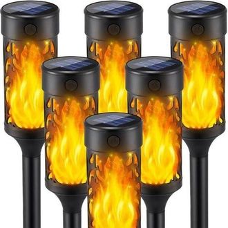 OEM Luces Solares De Exterior Con Forma De Llama, Paquete De 6 Luces Solares Impermeables Con Forma De Llama, Antorchas Solares Para Jard&iacute;n, Patio, Camino