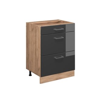 Vicco Mueble Bajo De Cocina R-line, Antracita Alto Brillo, 60 Cm Con Cajones, Sin Encimera Vicco
