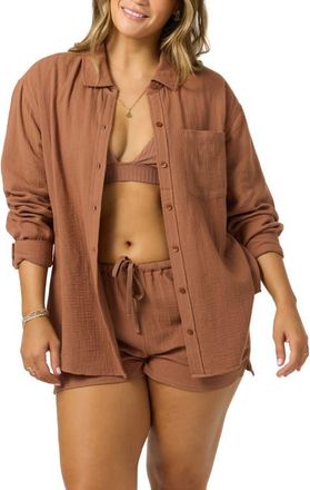 O'Neill Leni Relaxed Fit Cotton Cover-Up Shirt in Carob Brow at Nordstrom, Size X-Large
