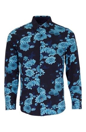 Lords of Harlech Sawyer Knit Button-Up Shirt in Serious Floral Navy at Nordstrom, Size Xx-Large