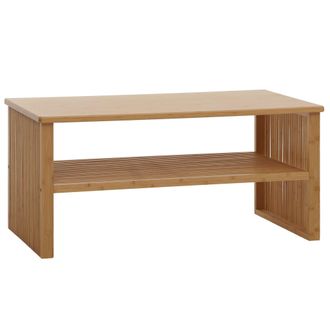 Hhg Nunca Usado] Mesa De Centro De Bamb&uacute; Hhg 583, Mesa De Sal&oacute;n Mesa De Sof&aacute; Mesa Auxiliar, Compartimento De Almacenamiento Mvg-certificado 46x97x55cm