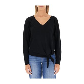 Liu Jo Truien & Vesten, Dames, Zwart, L, Wol, Trui met V-hals en Strikdetail