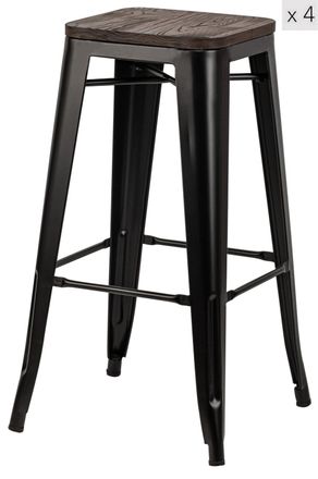 Nordlys Set 4 taburetes altos en acero y madera natural