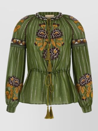 Valentino Garavani silk lurex shirt floral embroidery stripes