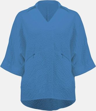 Joseph Ribkoff Womens Seersucker Boxy High-Low V-Neck Top In Coastal Blue