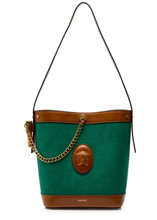Versace Chain Small Leather and Suede Bucket bag - Green - One Size